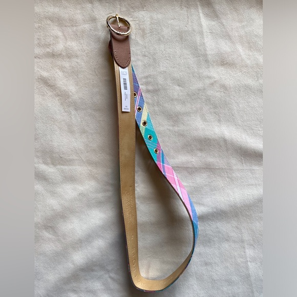 NWT Talbots Multicolor Pastel Plaid Belt with Gold Hardware - Picture 3 of 5